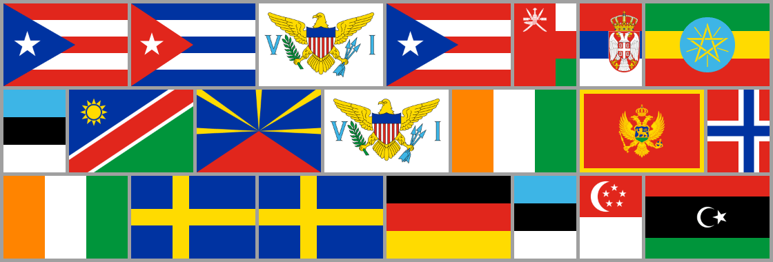Three rows of country flags found at the Plaza of Nations